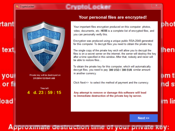 Cryptolocker ransomware screenshot